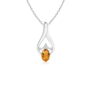 6x4mm AA Oval Citrine Wishbone Pendant with Diamond Accents in White Gold