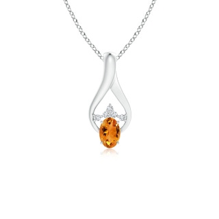6x4mm AAA Oval Citrine Wishbone Pendant with Diamond Accents in White Gold
