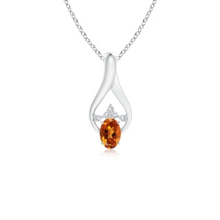 6x4mm AAAA Oval Citrine Wishbone Pendant with Diamond Accents in White Gold