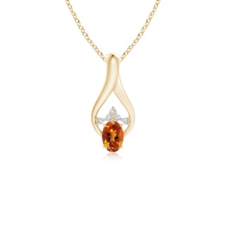 6x4mm AAAA Oval Citrine Wishbone Pendant with Diamond Accents in Yellow Gold
