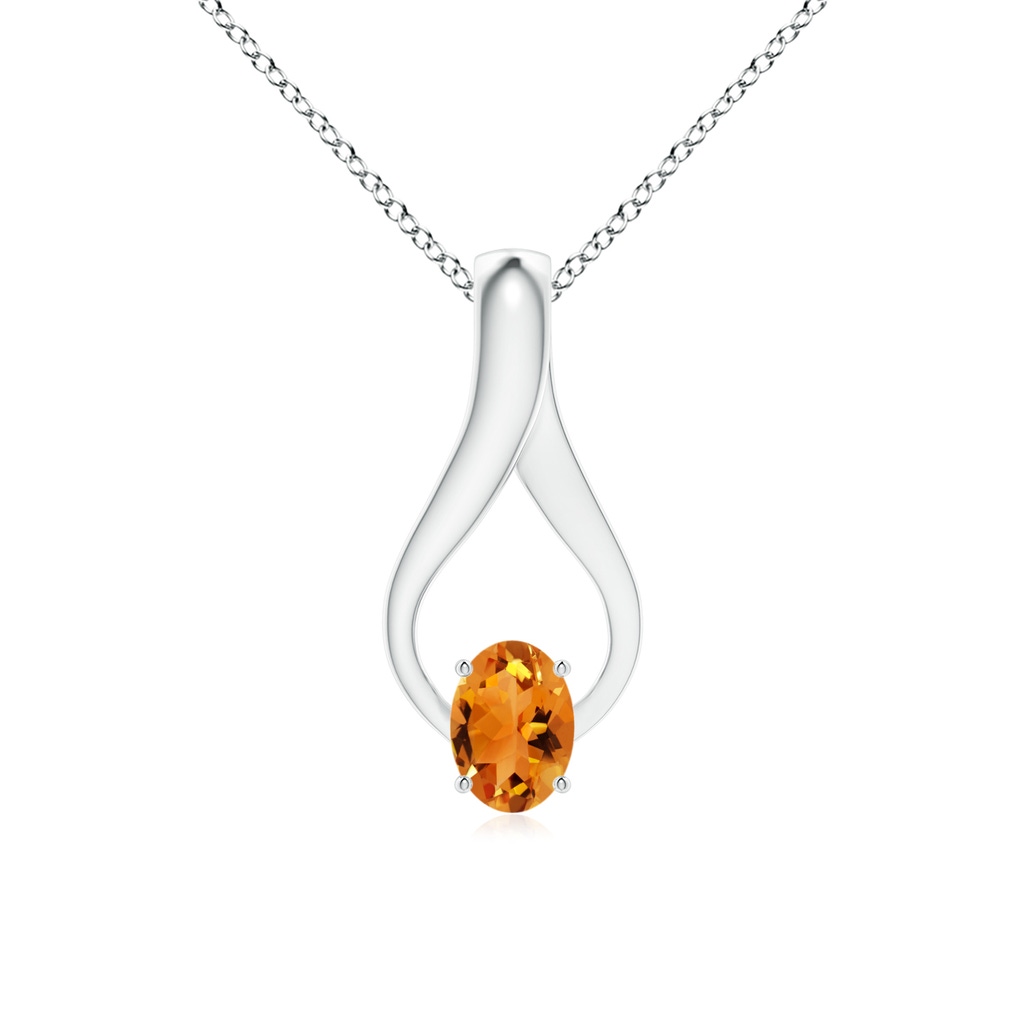 7x5mm AAA Oval Citrine Wishbone Pendant with Diamond Accents in White Gold