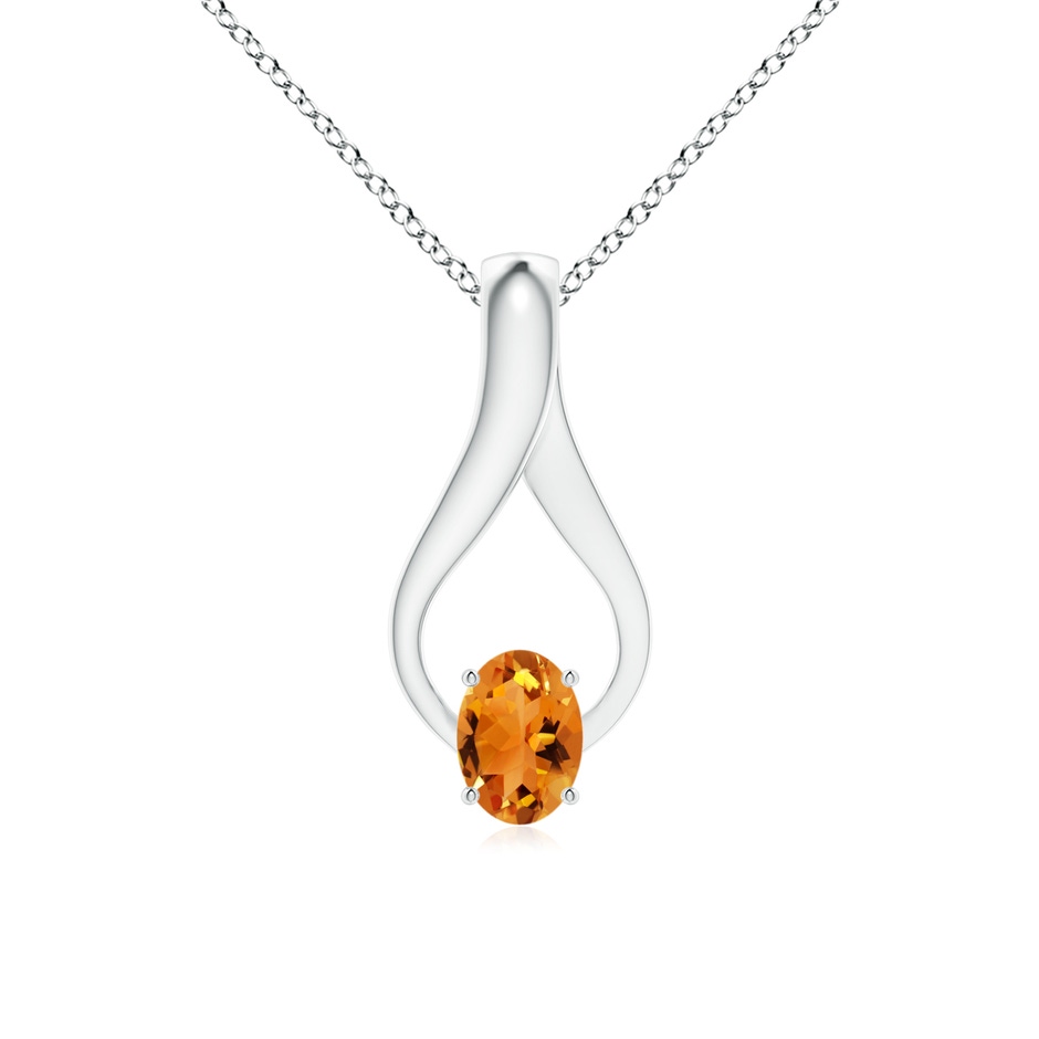 7x5mm AAA Oval Citrine Wishbone Pendant with Diamond Accents in White Gold 