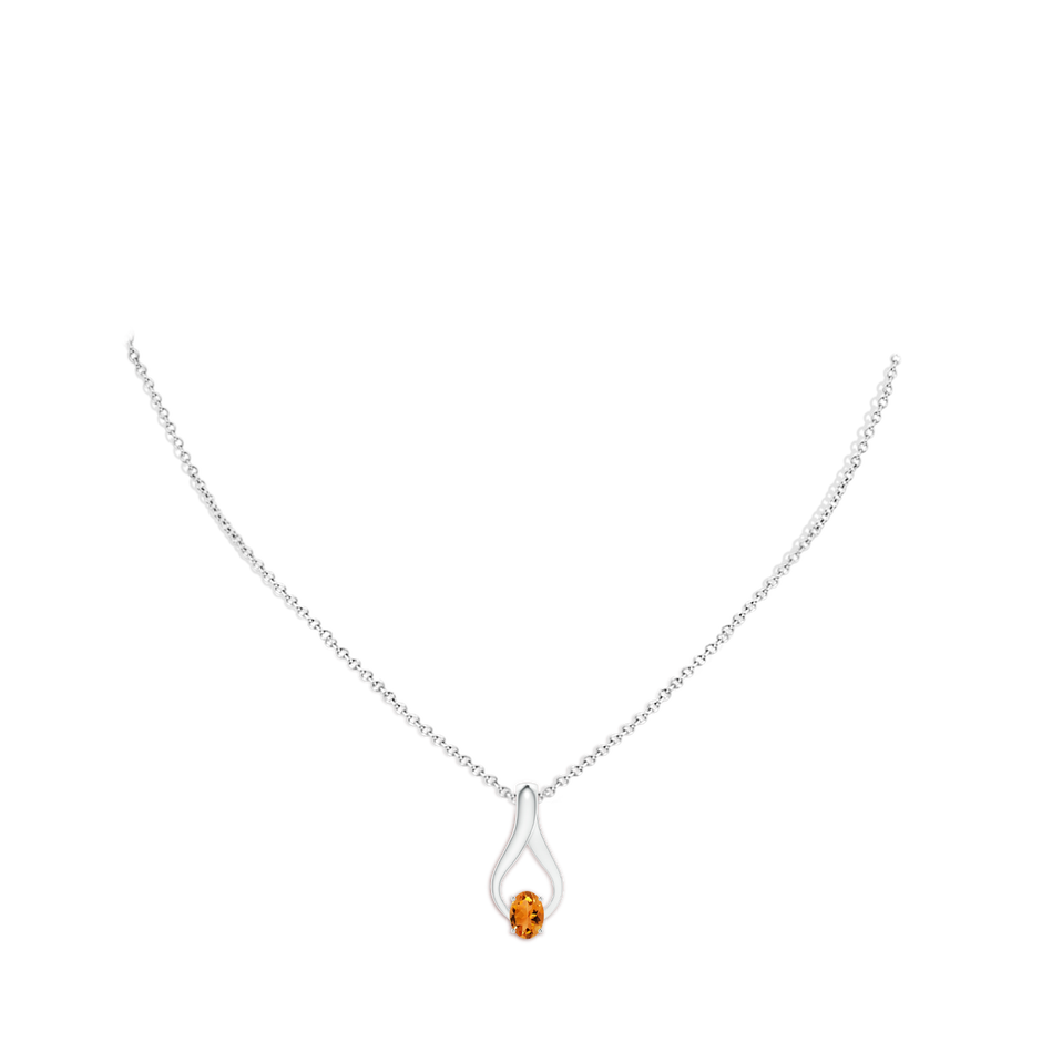 7x5mm AAA Oval Citrine Wishbone Pendant with Diamond Accents in White Gold pen