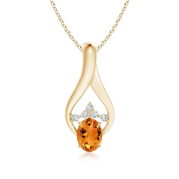 8x6mm AAA Oval Citrine Wishbone Pendant with Diamond Accents in Yellow Gold