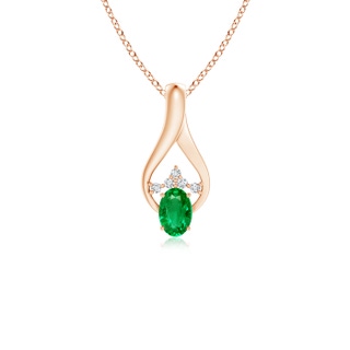 6x4mm AAA Oval Emerald Wishbone Pendant with Diamond Accents in Rose Gold