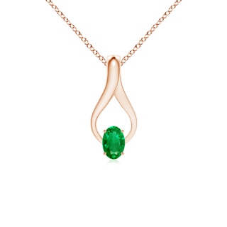 6x4mm AAA Oval Emerald Wishbone Pendant with Diamond Accents in Rose Gold