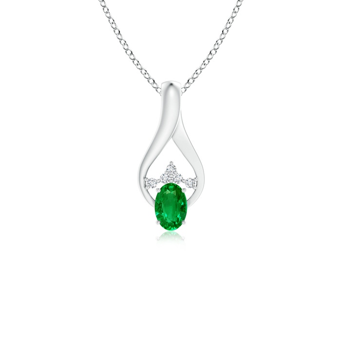 6x4mm AAAA Oval Emerald Wishbone Pendant with Diamond Accents in P950 Platinum