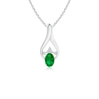 6x4mm AAAA Oval Emerald Wishbone Pendant with Diamond Accents in White Gold