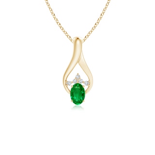 6x4mm AAAA Oval Emerald Wishbone Pendant with Diamond Accents in Yellow Gold