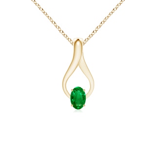 6x4mm AAAA Oval Emerald Wishbone Pendant with Diamond Accents in Yellow Gold