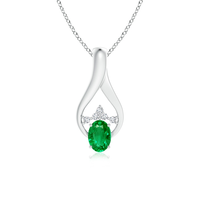 7x5mm AAA Oval Emerald Wishbone Pendant with Diamond Accents in White Gold