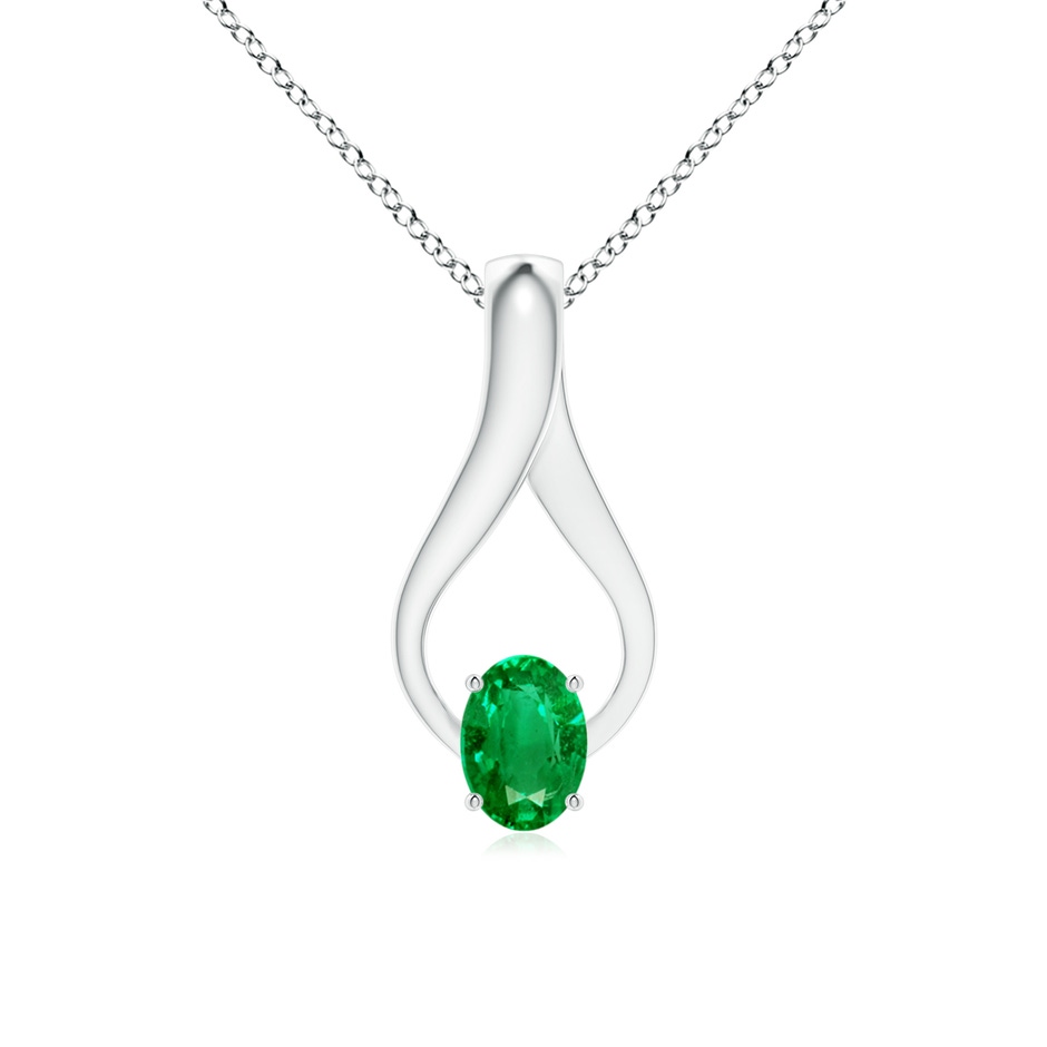 7x5mm AAA Oval Emerald Wishbone Pendant with Diamond Accents in White Gold 