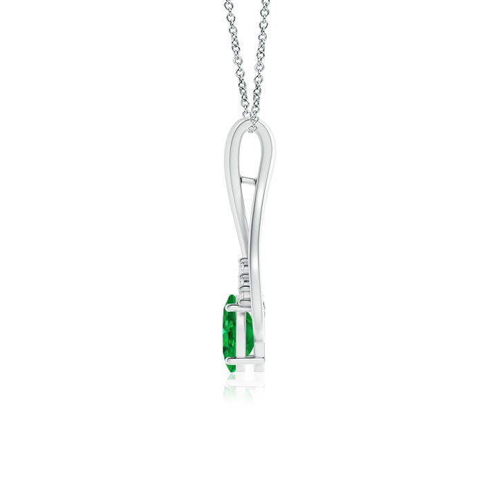 7x5mm AAA Oval Emerald Wishbone Pendant with Diamond Accents in White Gold Product Image