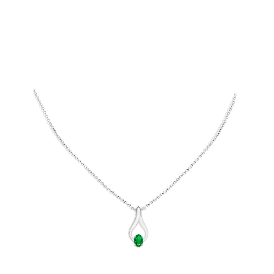 7x5mm AAA Oval Emerald Wishbone Pendant with Diamond Accents in White Gold pen