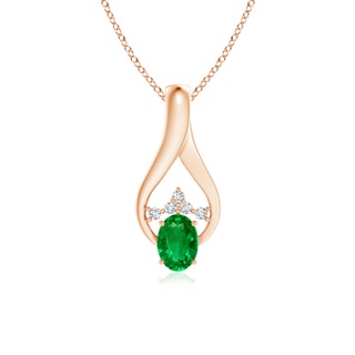 7x5mm AAAA Oval Emerald Wishbone Pendant with Diamond Accents in Rose Gold