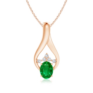 8x6mm AAAA Oval Emerald Wishbone Pendant with Diamond Accents in Rose Gold