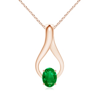 8x6mm AAAA Oval Emerald Wishbone Pendant with Diamond Accents in Rose Gold