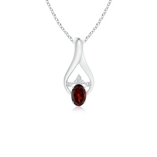 6x4mm AAA Oval Garnet Wishbone Pendant with Diamond Accents in White Gold
