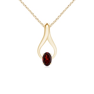 6x4mm AAA Oval Garnet Wishbone Pendant with Diamond Accents in Yellow Gold