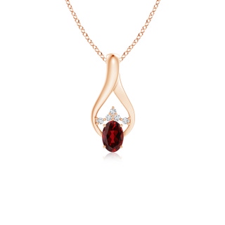 6x4mm AAAA Oval Garnet Wishbone Pendant with Diamond Accents in Rose Gold