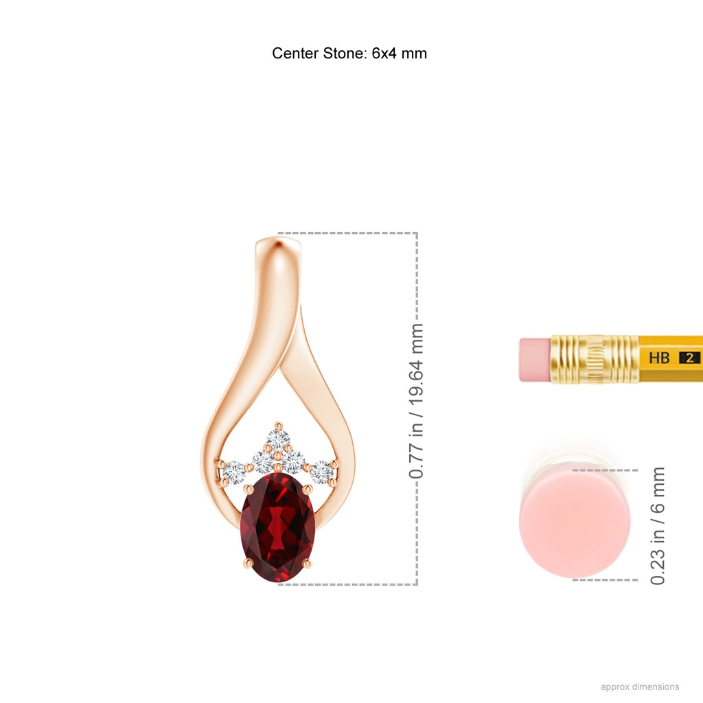 6x4mm AAAA Oval Garnet Wishbone Pendant with Diamond Accents in Rose Gold Product Image