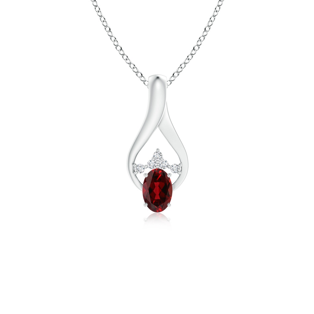 6x4mm AAAA Oval Garnet Wishbone Pendant with Diamond Accents in White Gold