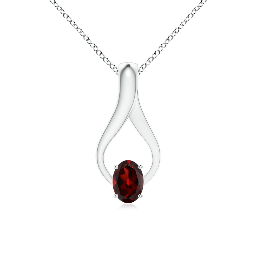 7x5mm AAA Oval Garnet Wishbone Pendant with Diamond Accents in White Gold