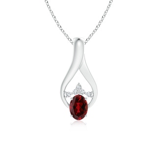 7x5mm AAAA Oval Garnet Wishbone Pendant with Diamond Accents in White Gold