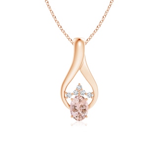 7x5mm AAAA Oval Morganite Wishbone Pendant with Diamond Accents in Rose Gold