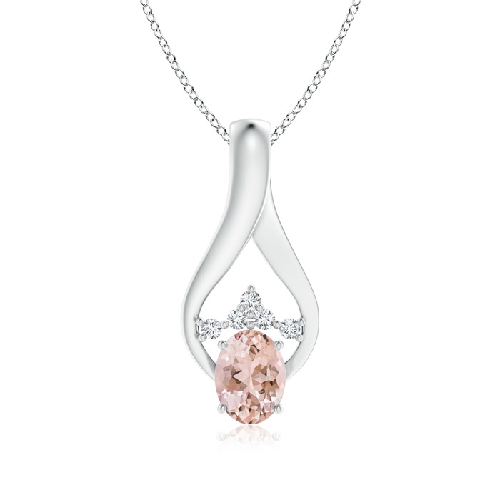 8x6mm AAAA Oval Morganite Wishbone Pendant with Diamond Accents in White Gold