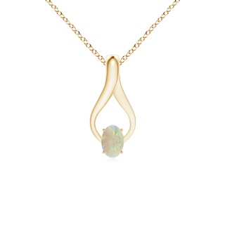 6x4mm AAA Oval Opal Wishbone Pendant with Diamond Accents in Yellow Gold