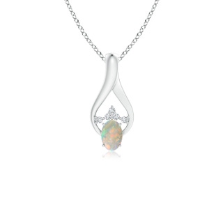 6x4mm AAAA Oval Opal Wishbone Pendant with Diamond Accents in White Gold