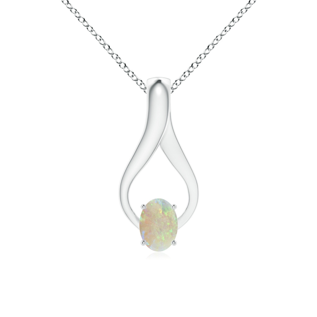 7x5mm AAA Oval Opal Wishbone Pendant with Diamond Accents in White Gold