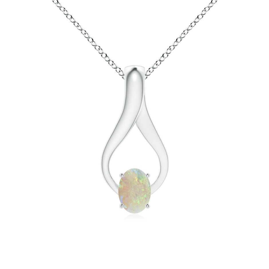 7x5mm AAA Oval Opal Wishbone Pendant with Diamond Accents in White Gold 