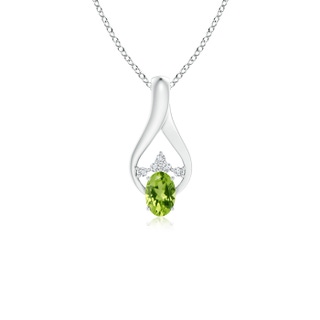 6x4mm AAA Oval Peridot Wishbone Pendant with Diamond Accents in White Gold