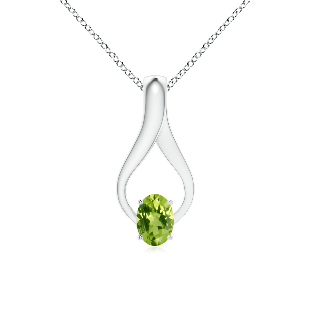 7x5mm AAA Oval Peridot Wishbone Pendant with Diamond Accents in White Gold