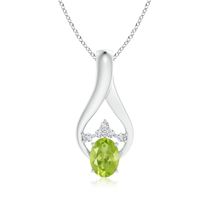 8x6mm AA Oval Peridot Wishbone Pendant with Diamond Accents in White Gold