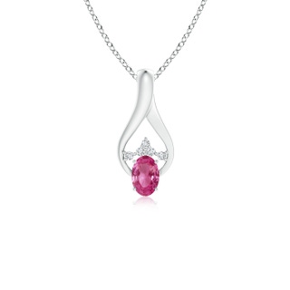 6x4mm AAAA Oval Pink Sapphire Wishbone Pendant with Diamond Accents in White Gold