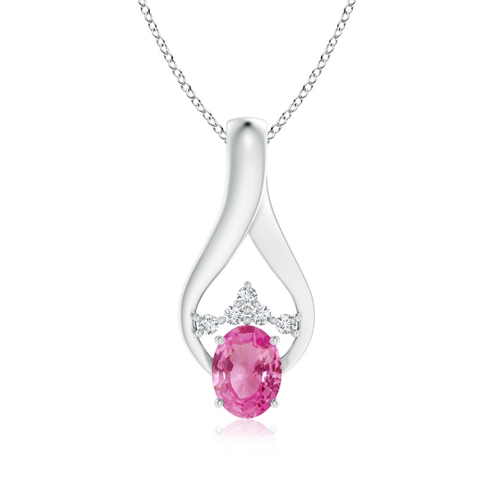 8x6mm AAA Oval Pink Sapphire Wishbone Pendant with Diamond Accents in White Gold