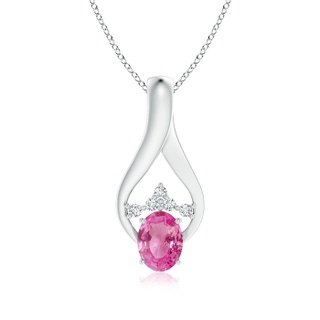 8x6mm AAA Oval Pink Sapphire Wishbone Pendant with Diamond Accents in White Gold