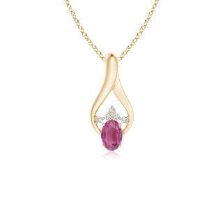 6x4mm AAA Oval Pink Tourmaline Wishbone Pendant with Diamond Accents in Yellow Gold