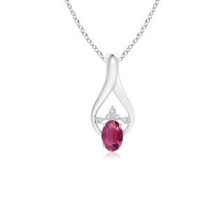 6x4mm AAAA Oval Pink Tourmaline Wishbone Pendant with Diamond Accents in White Gold
