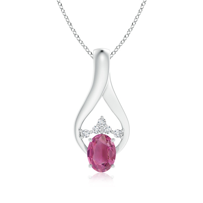 8x6mm AAA Oval Pink Tourmaline Wishbone Pendant with Diamond Accents in White Gold