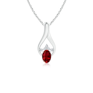 6x4mm AAAA Oval Ruby Wishbone Pendant with Diamond Accents in White Gold