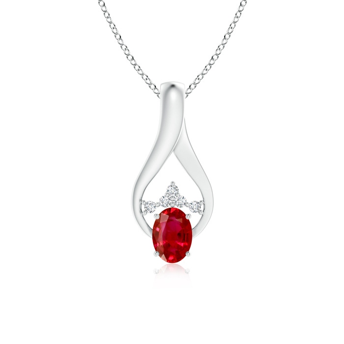 7x5mm AAA Oval Ruby Wishbone Pendant with Diamond Accents in White Gold
