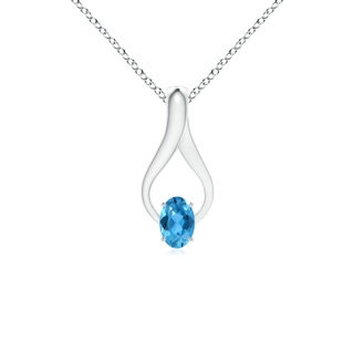 6x4mm AAA Oval Swiss Blue Topaz Wishbone Pendant with Diamonds in White Gold