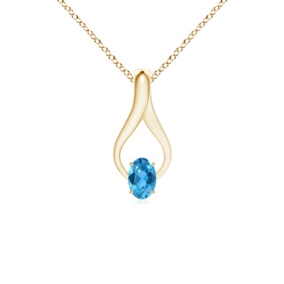 6x4mm AAA Oval Swiss Blue Topaz Wishbone Pendant with Diamonds in Yellow Gold