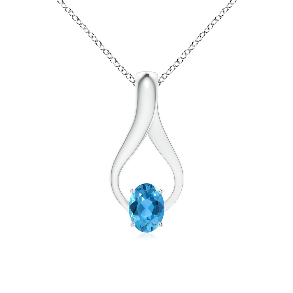 7x5mm AAA Oval Swiss Blue Topaz Wishbone Pendant with Diamonds in White Gold