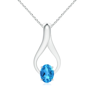 8x6mm AAAA Oval Swiss Blue Topaz Wishbone Pendant with Diamonds in White Gold