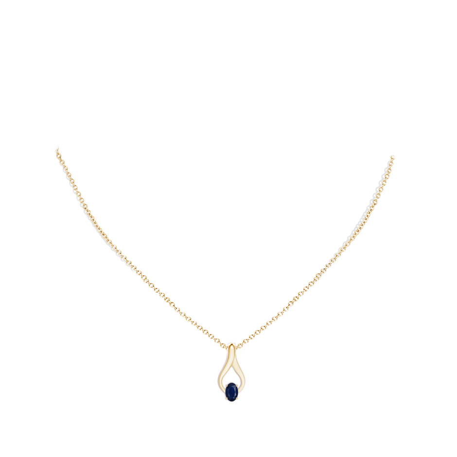 6x4mm A Oval Sapphire Wishbone Pendant in Yellow Gold body-neck